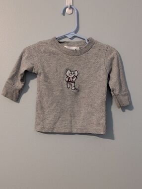 Gray Long-Sleeve Toddler Tee with Embroidered Elephant
